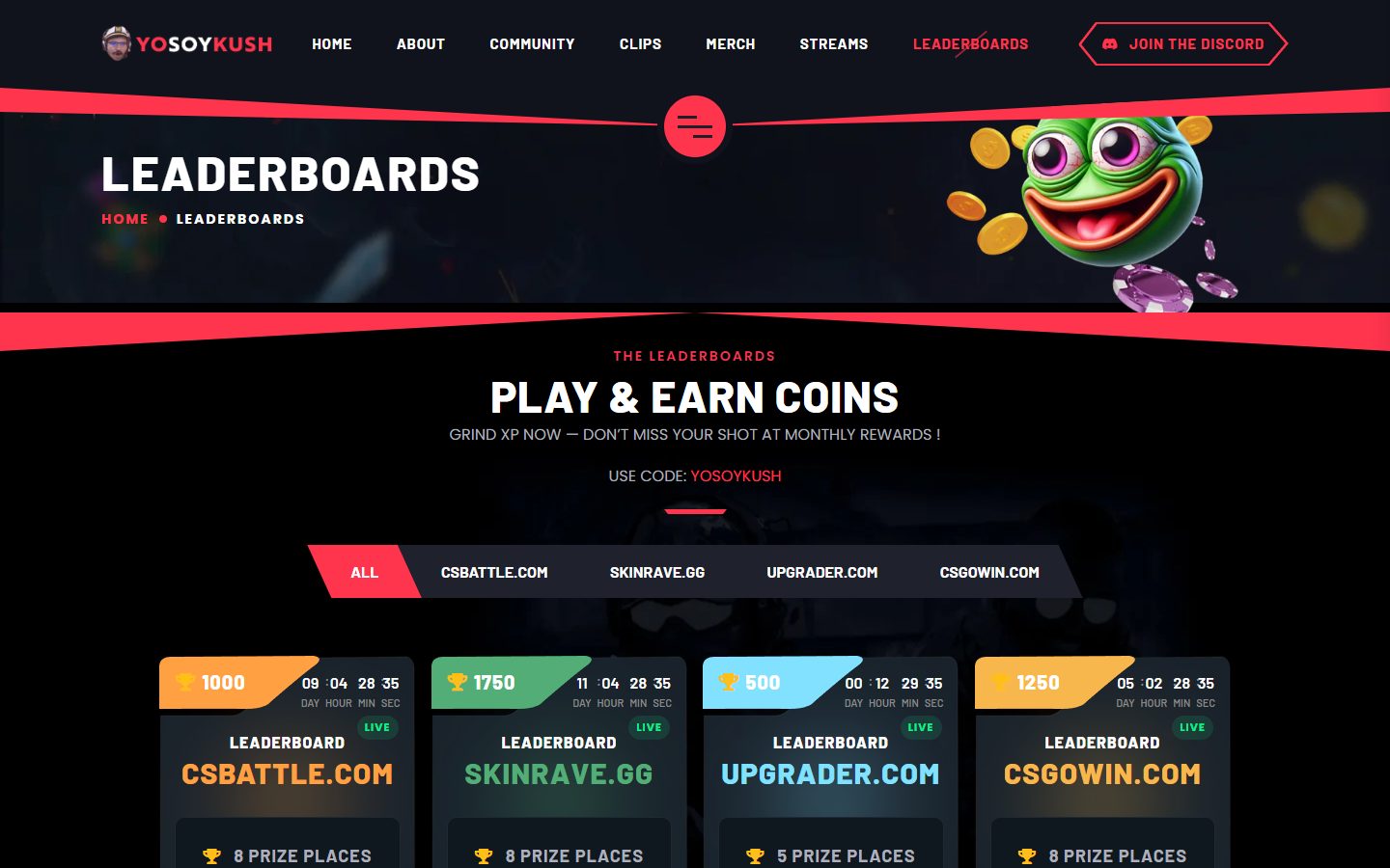 yosoykush.fun leaderboards page